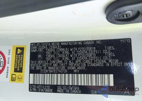2014 Lexus Rx 350 from USA, damaged, VIN 2T2ZK1BA1EC140726